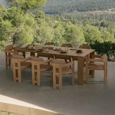 Zestaw Stołu Prostokątnego 220 X 100 Cm Kandroa I 8 Krzeseł Ogrodowych Z Drewna Akacjowego I Syntetycznego Rattanu Ginara Jasny Akacjowy Brąz - Sklum