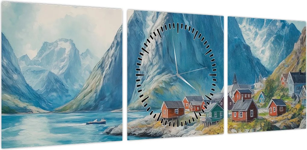 Obraz - Norweskie miasteczko (z zegarem) (90x30 cm)