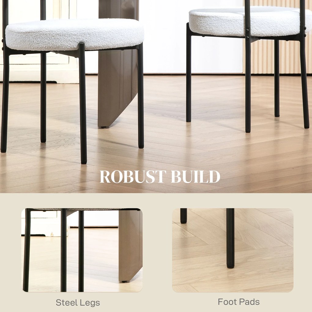 HOMCOM Zestaw 2 krzeseł do jadalni, tapicerowane w polarze, krzesła z siedziskiem tapicerowanym, nogi metalowe, kremowy