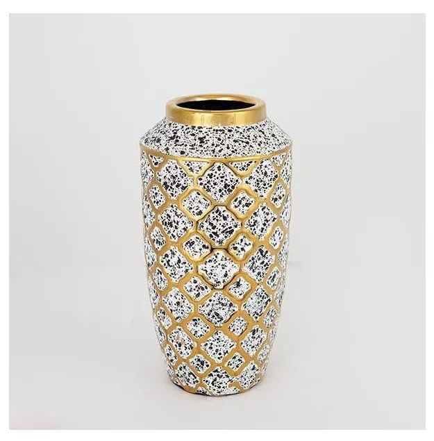 Wazon ceramiczny 25x13 cm biały/złoty/czarny