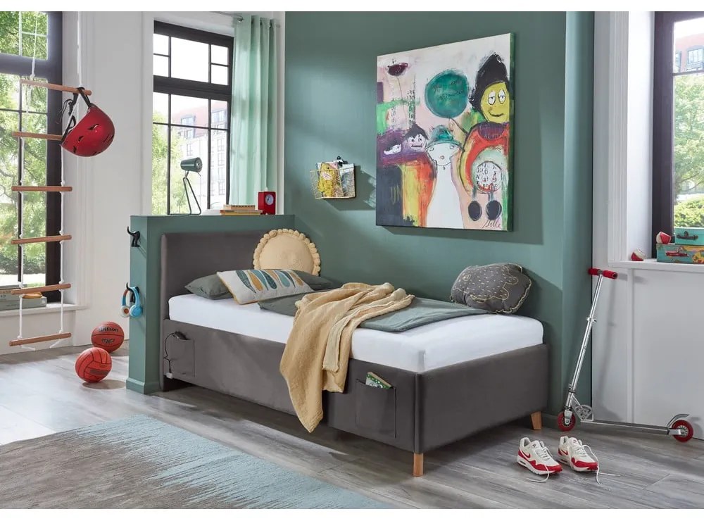 Antracytowe tapicerowane łóżko dziecięce ze schowkiem ze stelażem 90x200 cm Cool – Meise Möbel