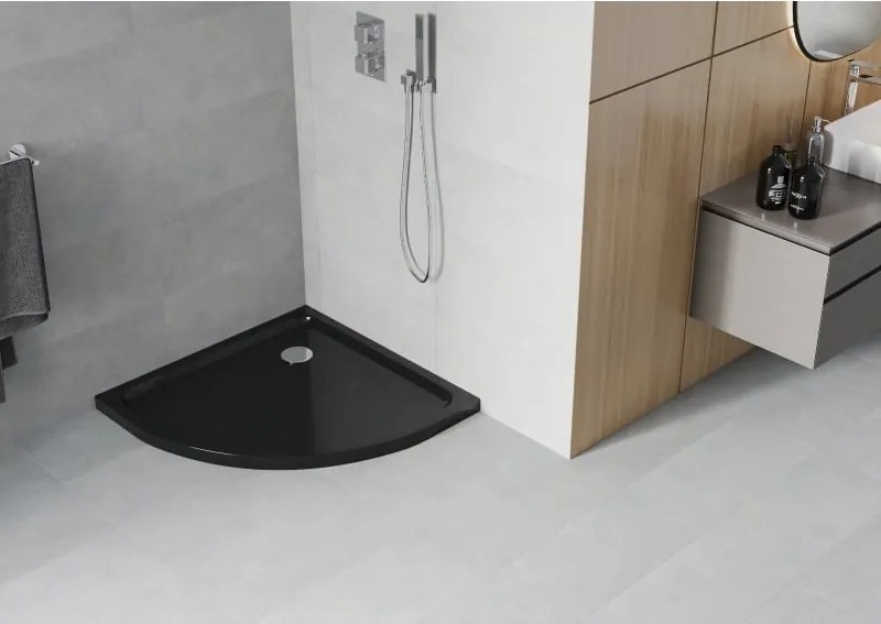 Mexen Flat brodzik półokrągły slim 70 x 70 cm, czarny, syfon chrom - 41707070