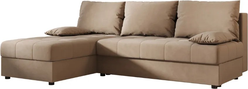 Rozkładana narożna sofa VENORIA SLIM 200x143 cm, beżowa, uniwersalna + 2 poduszki GRATIS