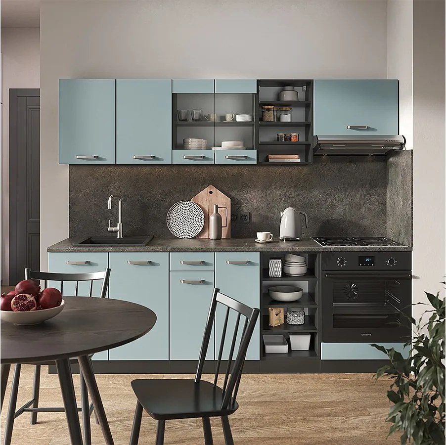 Zabudowa kuchenna niebiesko-szary/antracytowy 240x46x81.6 r-line