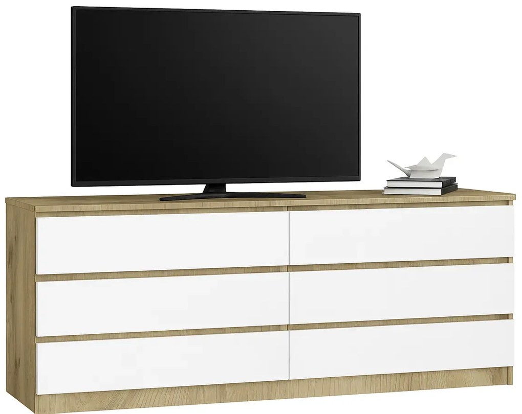 Komoda RTV z szufladami dąb artisan + biały E6-L46
