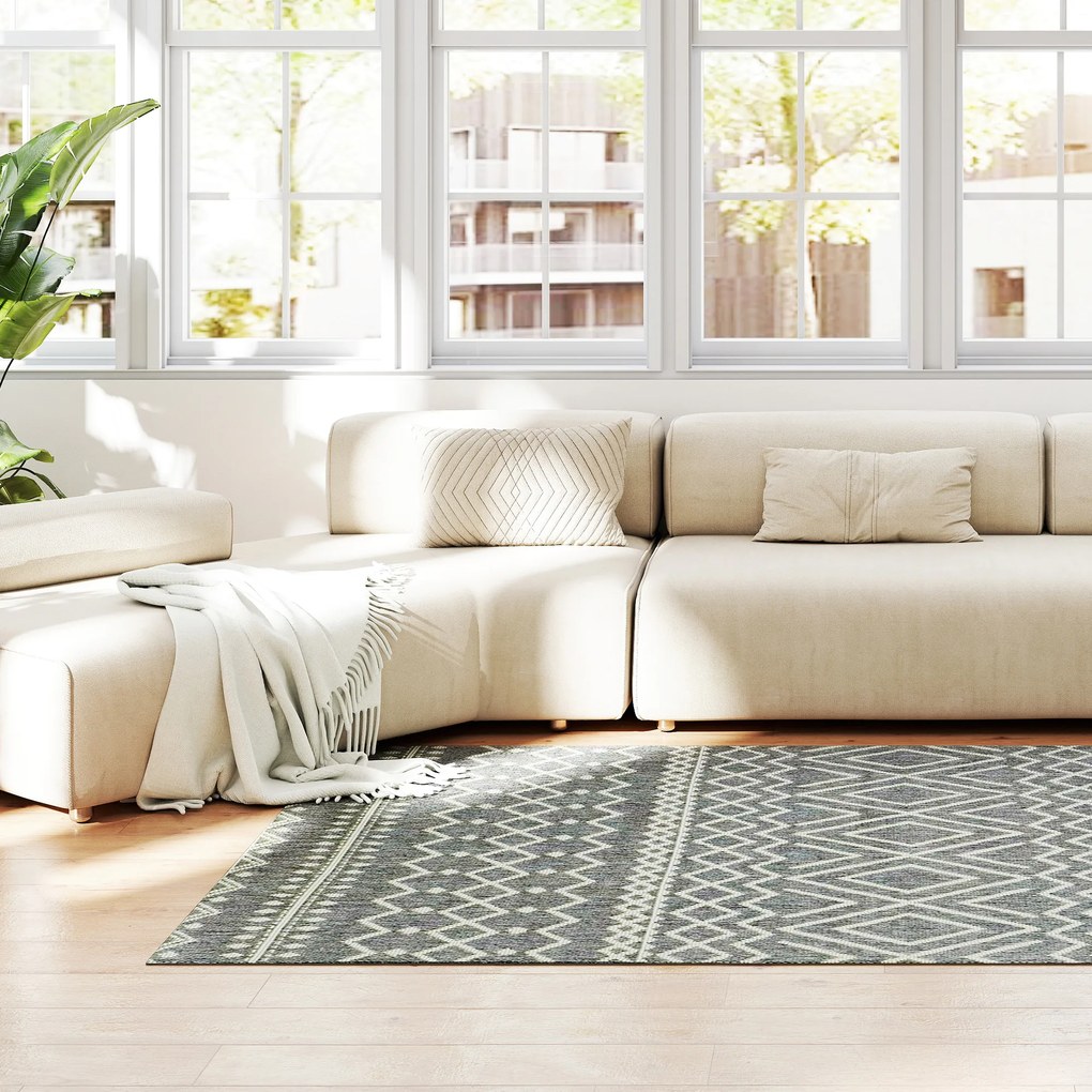 HOMCOM Dywan do użytku wewnętrznego i zewnętrznego, w stylu Boho, łatwy w czyszczeniu, Szary