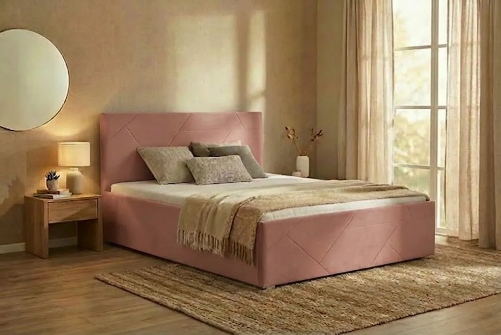 Łóżko TONY 120x200 cm Pudrowy róż Z materacem