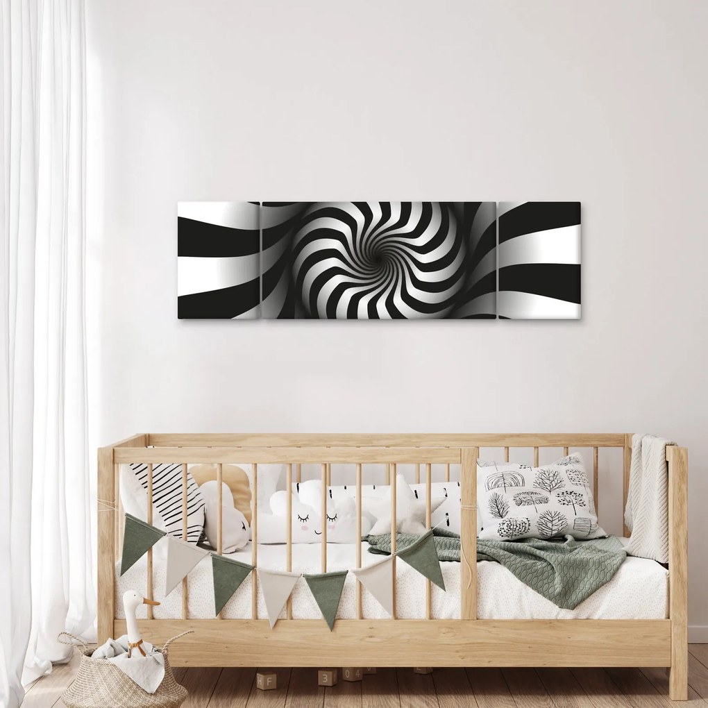 Abstrakcyjny obraz czarno - białej spirali (170x50 cm)