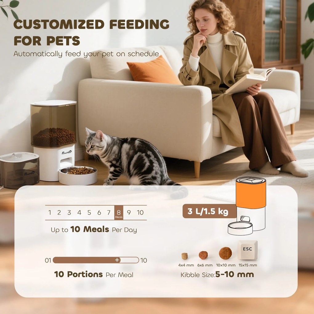 PawHut Automatyczny dozownik karmy 3 L i poidełko 2,5 L dla małych psów i kotów Biały