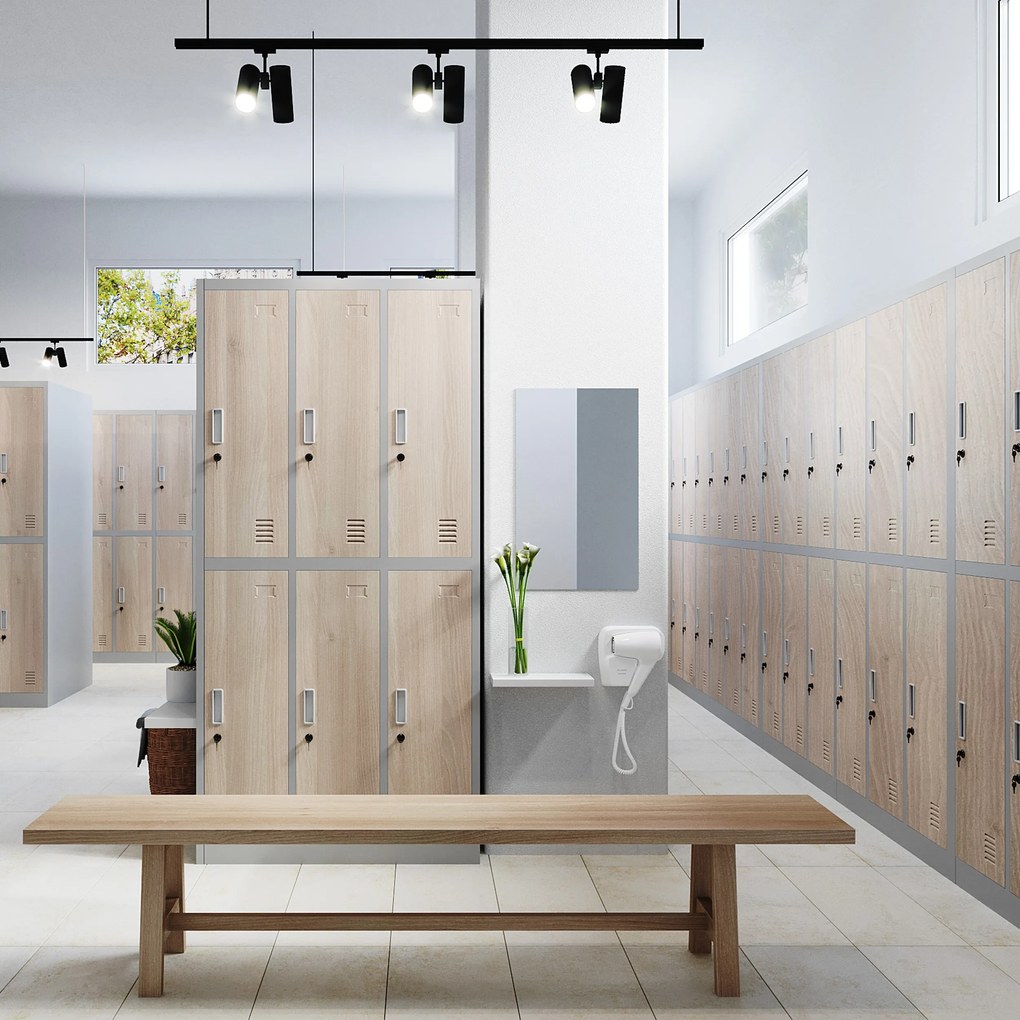 Szafa socjalna 6-drzwiowa IGOR, 900 x 1850 x 450 mm, Eco Design: biała/ dąb sonoma