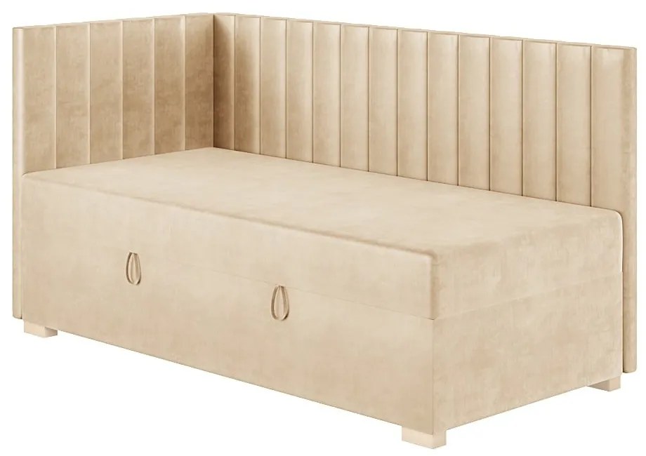 Beżowe narożne łóżko dziecięce ze schowkiem i materacem 90x200 cm Snugi – Ghado