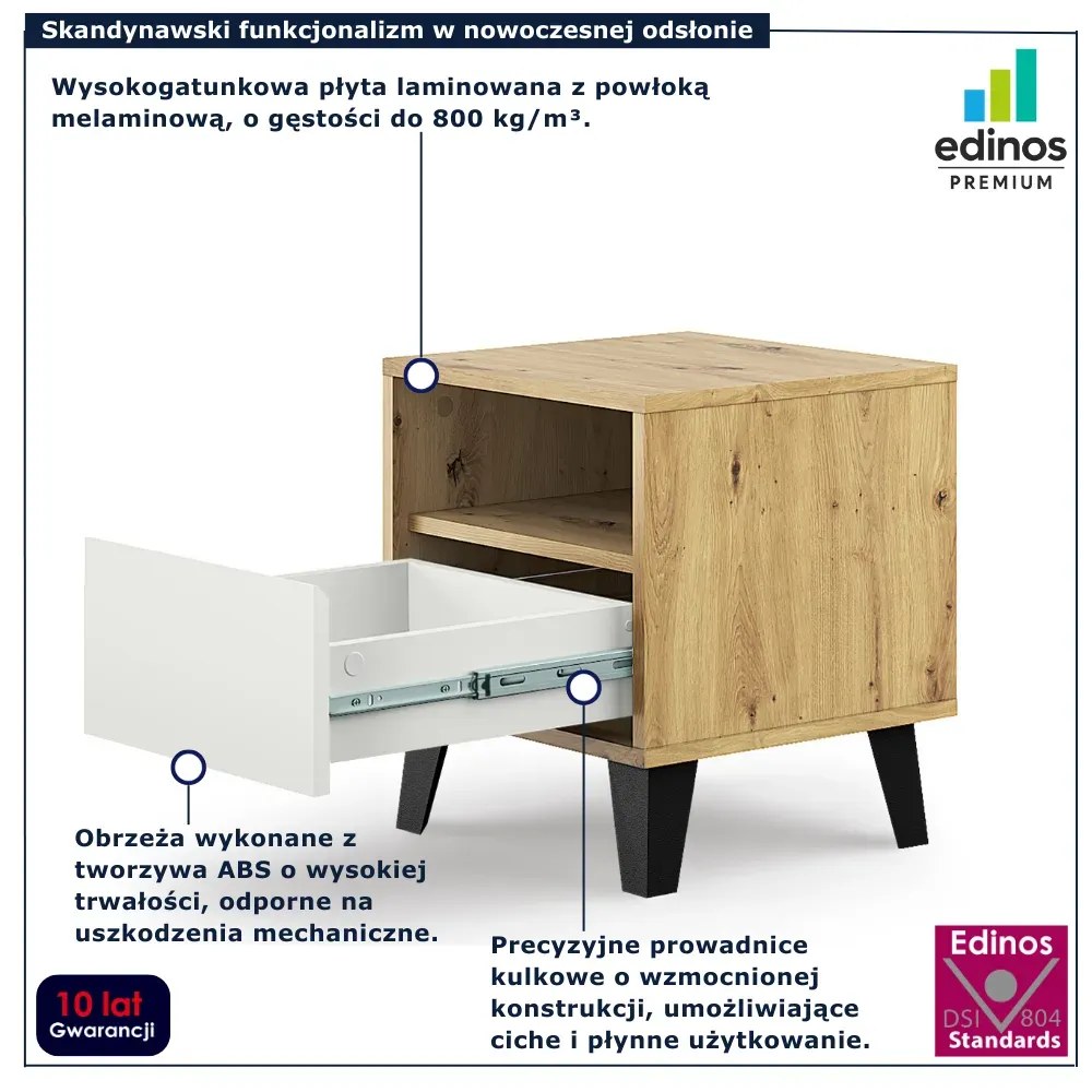 Stolik nocny do sypialni skandynawskiej dąb artisan + biały M7-M15