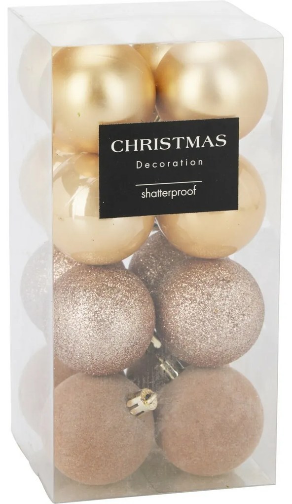 Zestaw 16 szt.ozdób świątecznych Festive Sparkles, złoty, śr. 5 cm, plastik