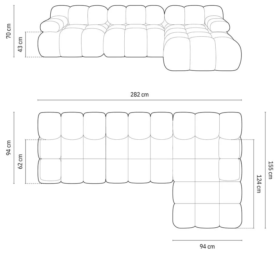 Antracytowy narożnik modułowy z materiału bouclé (prawostronny) Bellis – Micadoni Home