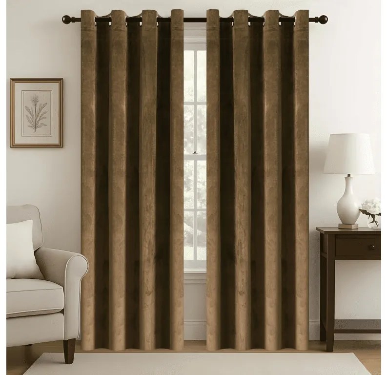 Zasłona zaciemniająca VELVET 140x250 cm, brązowa Zawieszanie: Metalowe pierścienie