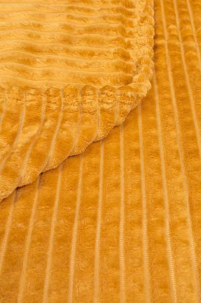 Koc w Kostkę 200x220cm Miękki musztardowy Przytulny do Salonu i Sypialni
