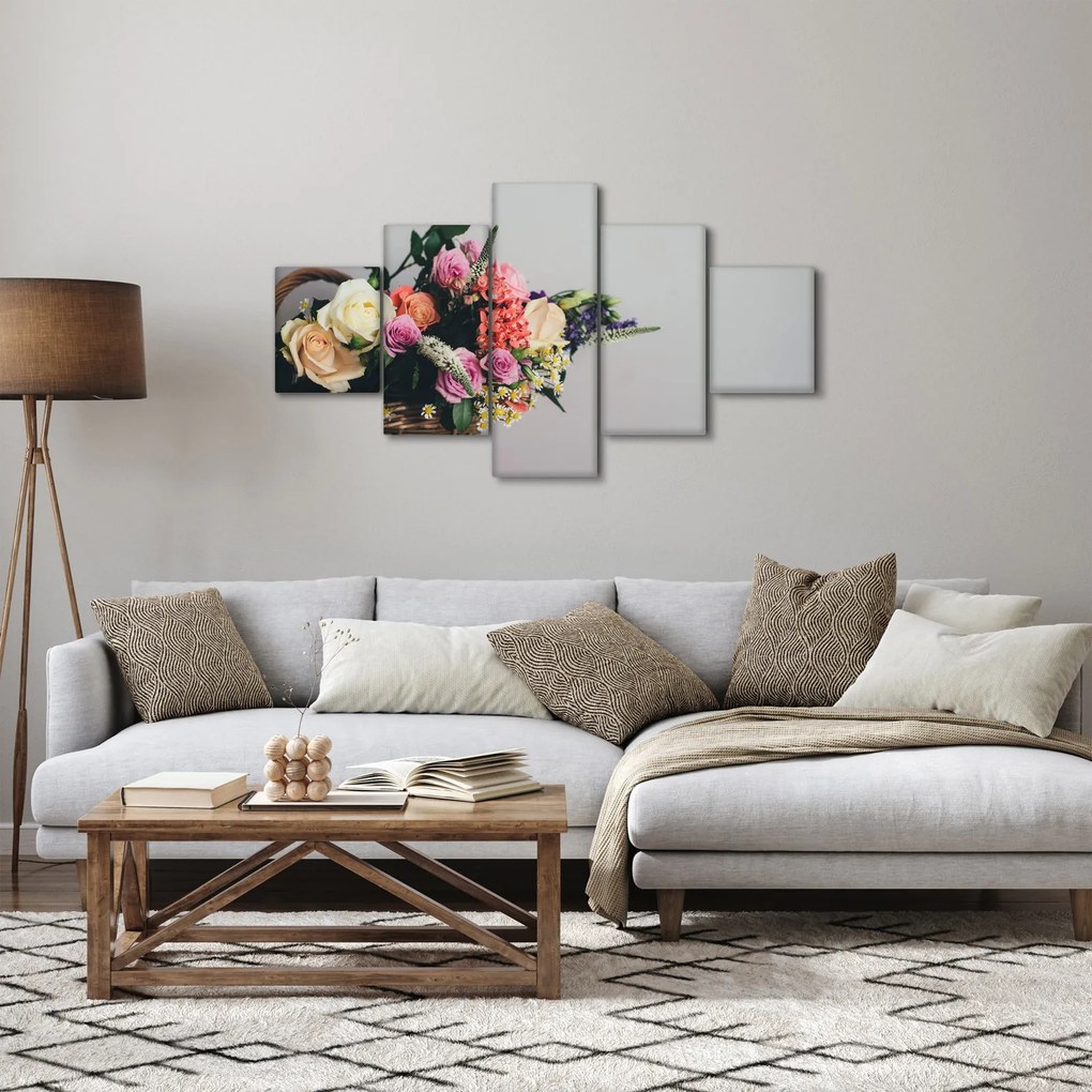 Obraz kosza z kwiatami (125x70 cm)