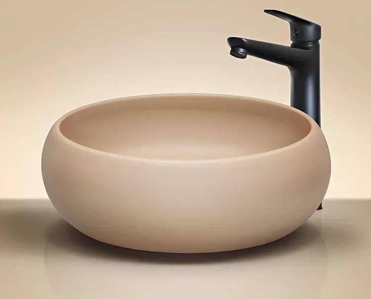 Beżowa okrągła umywalka nablatowa G4-R81