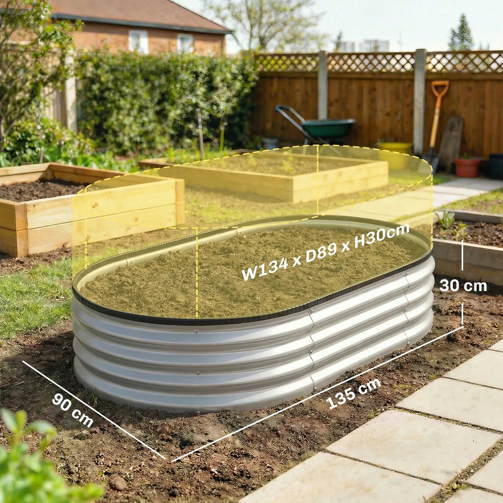 Outsunny Podwyższone Grządki Metalowe Zestaw 2 szt. 135 x 90 x 30 cm Owalne Grządki z Gumowymi Krawędziami | Aosom PL