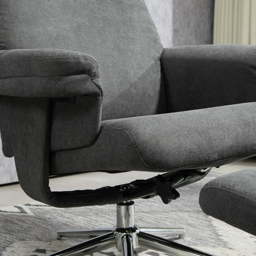 HOMCOM Fotel relax z podnóżkiem, regulowane oparcie, wykończenie aksamitem, do 150 kg, Antracyt
