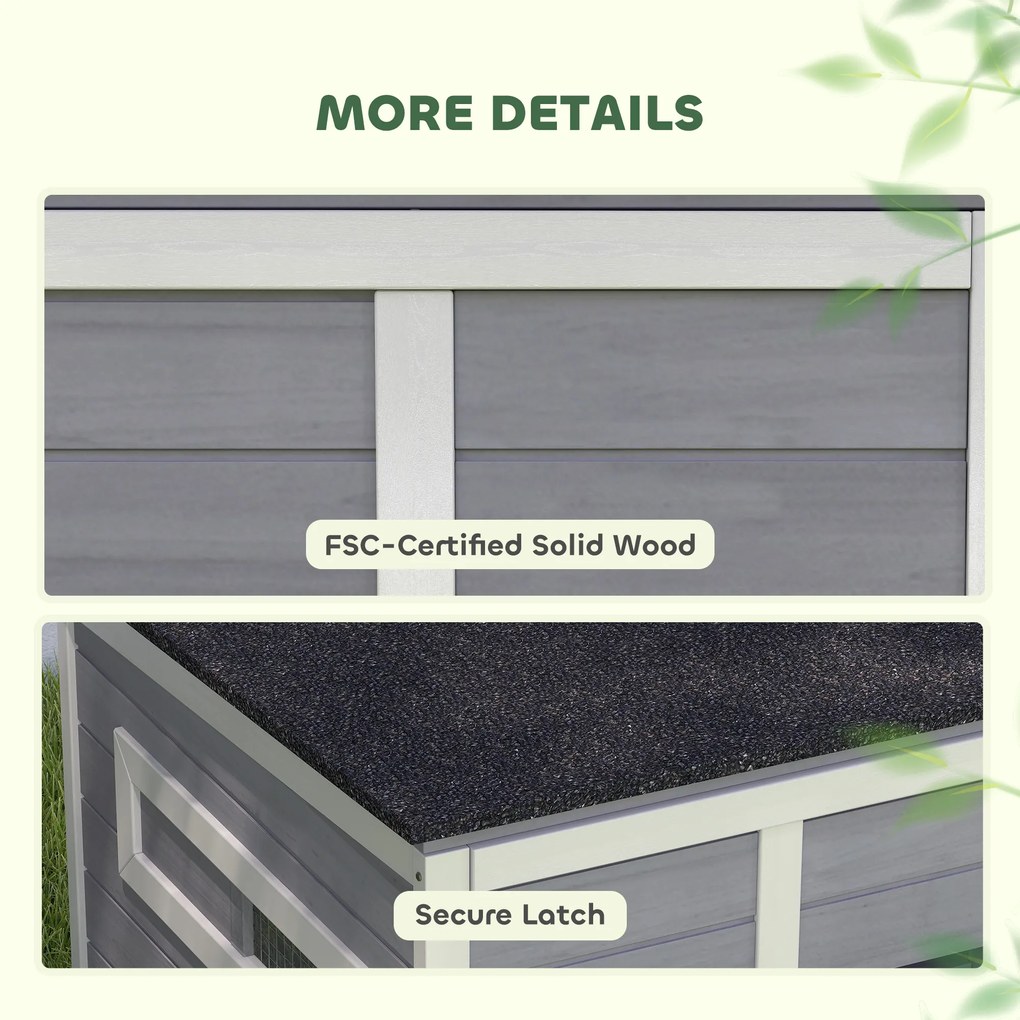 PawHut Domek dla kaczek odporny na warunki atmosferyczne z drewna z wyjmowanym spodem, przesuwanymi oknami, otwieranym dachem asfaltowym, 93x70x72cm, szary | Aosom PL