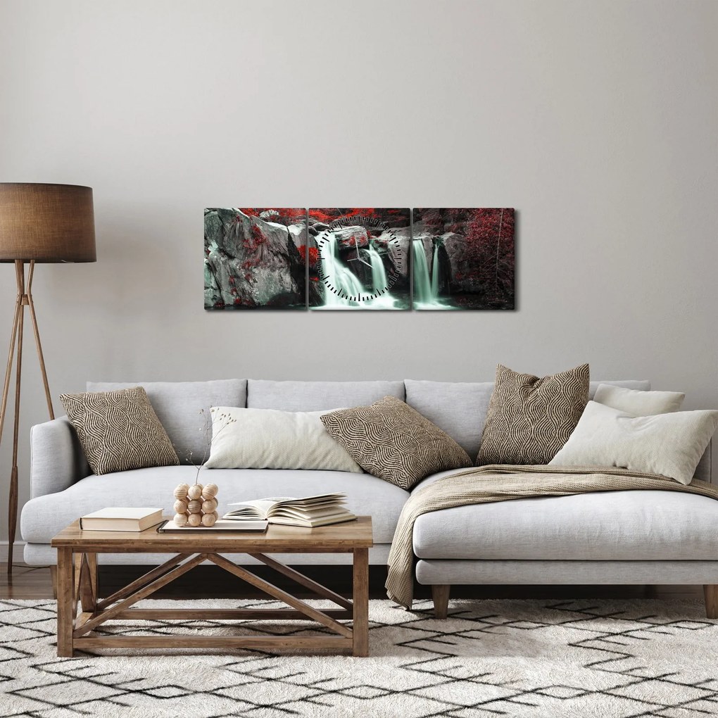 Obraz - Wodospady (z zegarem) (90x30 cm)