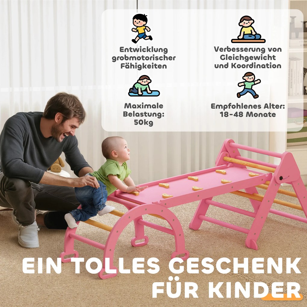 AIYAPLAY Zestaw wspinaczkowy do domu, 5 w 1 składany trójkąt z zjeżdżalnią i łukiem