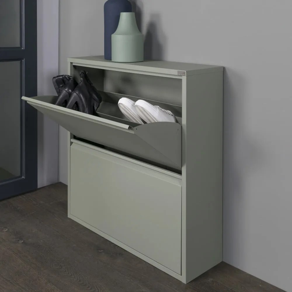 Szarozielona metalowa uchylna szafka na buty 75x77,5x22,5 cm Billy – Spinder Design