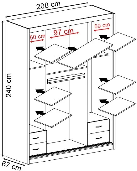 Szafa przesuwna 208 cm - Dayton 3X - 4 kolory