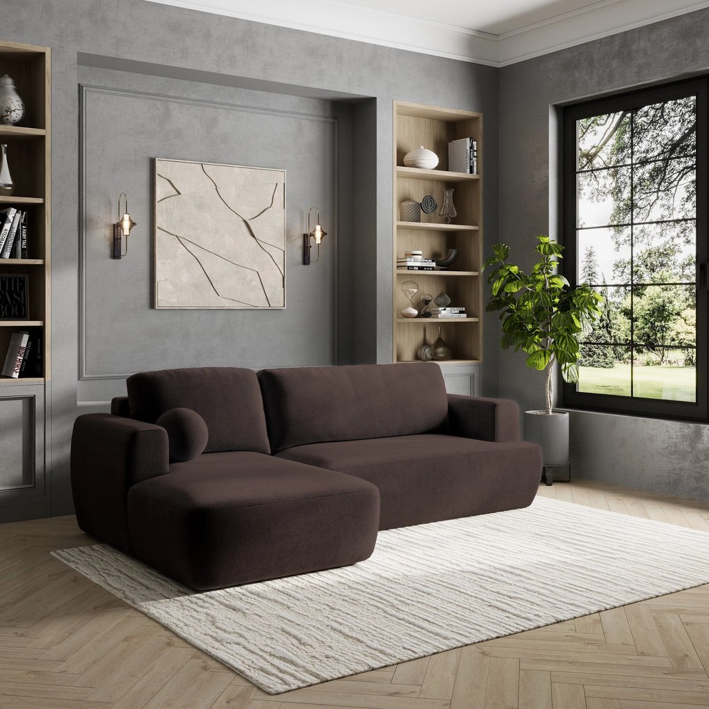 Masseno Narożnik SENTI z funkcją spania i pojemnikiem na pościel Narozniki L, Rozkładana sofa - Brązowy, KRONOS 06