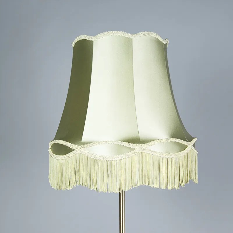 Lampa podłogowa Retro mosiężna z abażurem babcinym zielona 45 cm - Kaso Retro Oswietlenie wewnetrzne