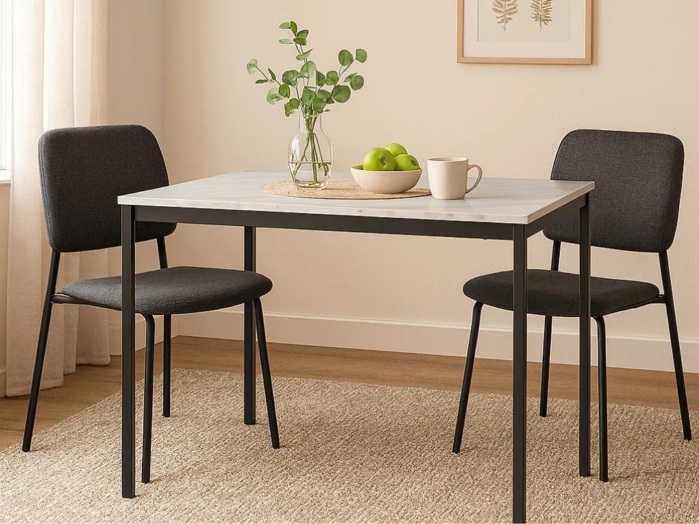 Promocja: Czarny stół jadalny RAMOD 100x60 cm, biały marmurowy dekor, II jakość