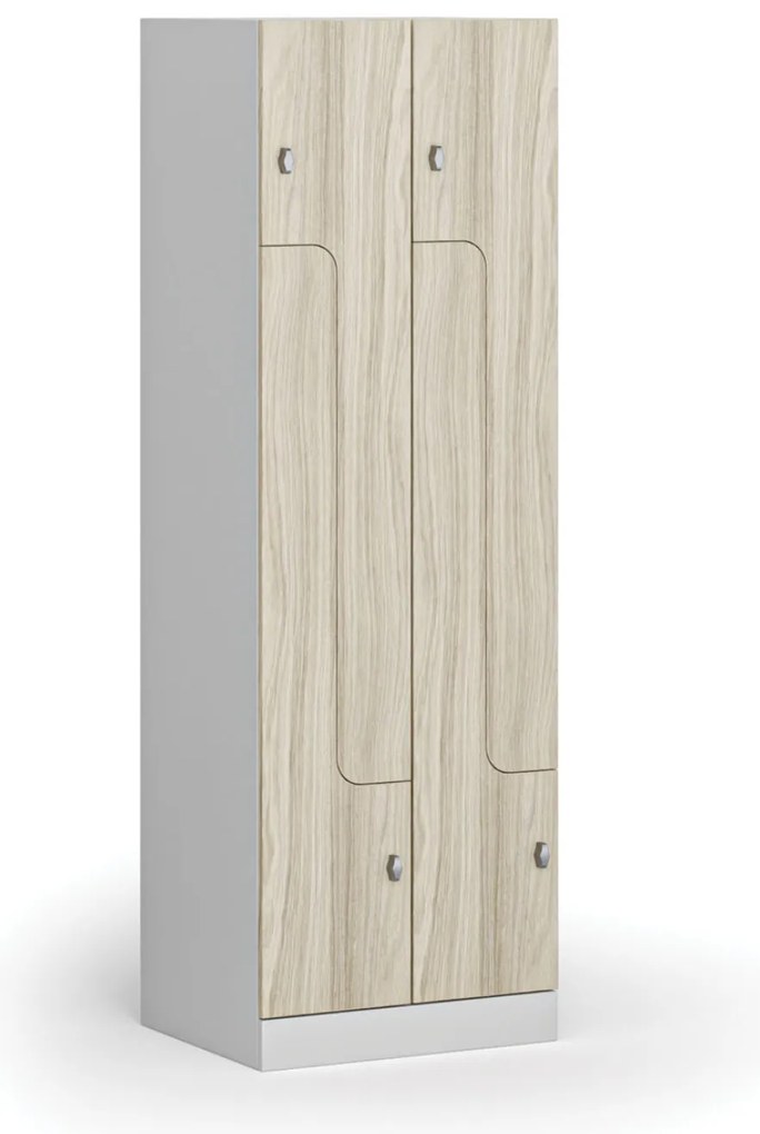 Metalowa szafka ubraniowa S1 Z, 4-drzwiowa, 1850 x 600 x 500 mm, zamek obrotowy, drzwi laminowane, dąb naturalny