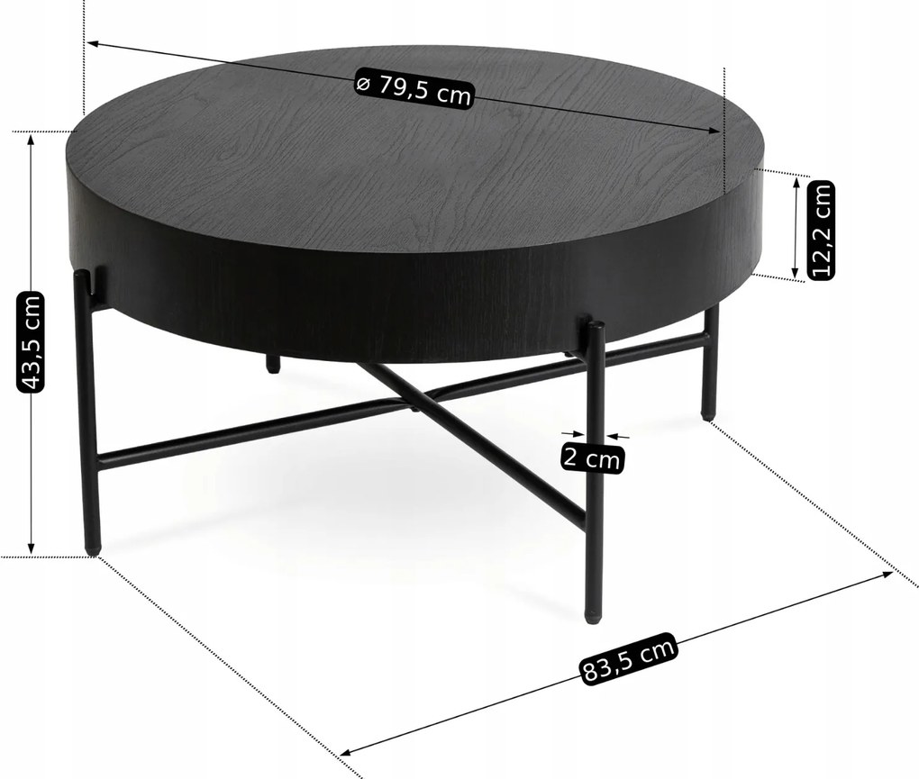 Stolik Kawowy BELIEF 79,5 cm Czarny Nowoczesny Loft