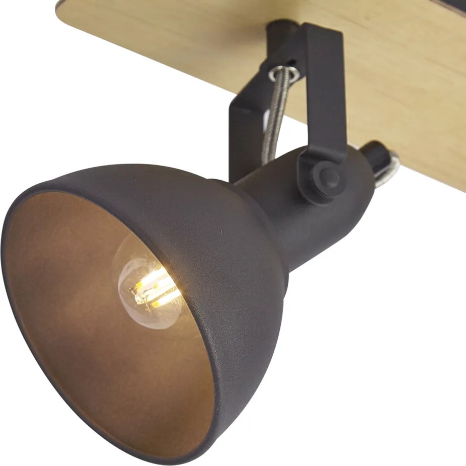 Czarny reflektor sufitowy z drewnem, 2-punktowy, obrotowy i przechylny - Jakub