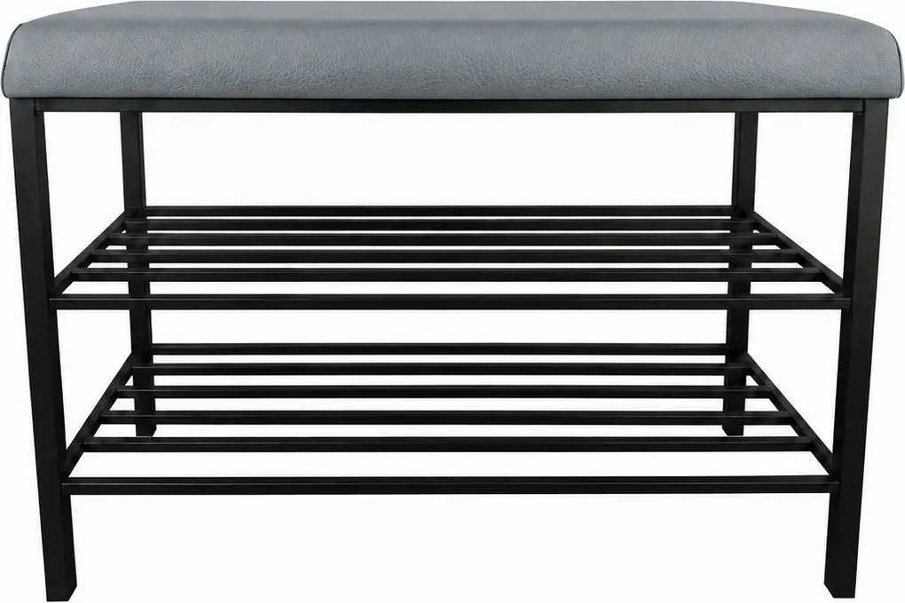 Ławka na buty tapicerowana z metalowym stelażem i półkami tkanina Eko-skóra D22