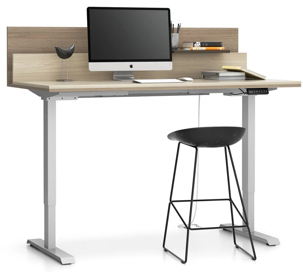 Biurko z regulacją wysokości SINGLE LAYERS, 160x80 cm, 2 silniki, z przegrodami, dąb naturalny/dąb bejcowany