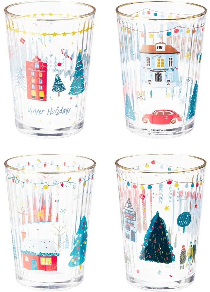 Zestaw 4 świątecznych szklanek Xmas House 500 ml