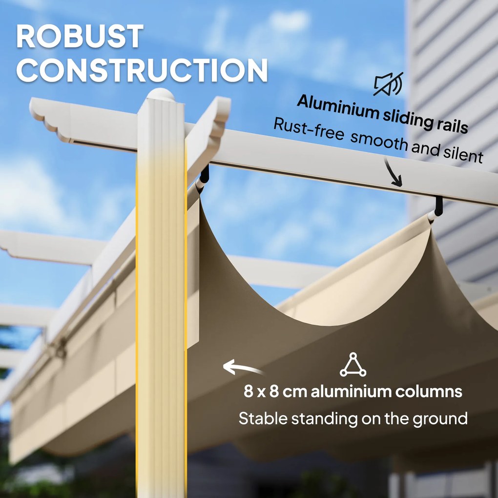 Outsunny Pergola 3 x 4 m z przesuwanym dachem, magnetycznymi zamknięciami, UV30+, kolor beżowy | Aosom PL