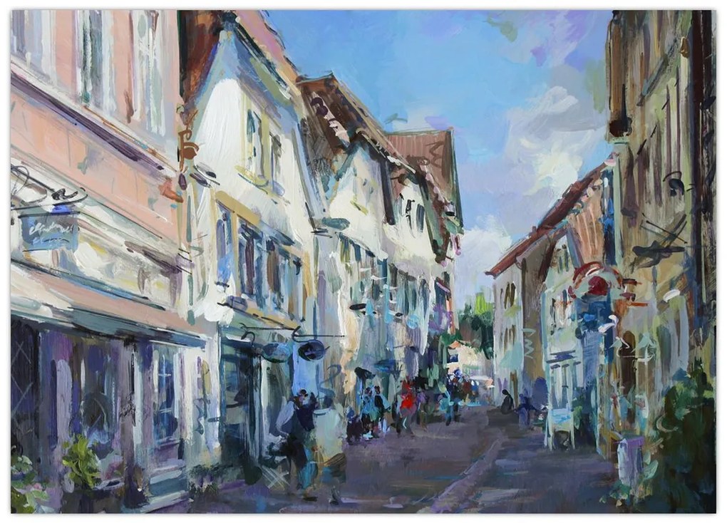 Obraz na szkle - Aleja starego miasta, malarstwo akrylowe (70x50 cm)
