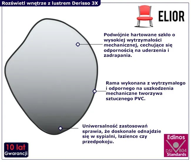 Asymetryczne czarne wiszące lustro 50x40 cm Ivet 3X