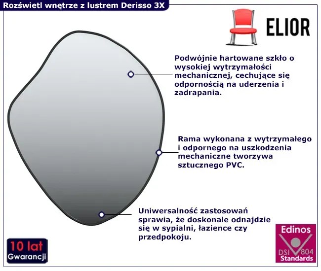 Asymetryczne czarne wiszące lustro 50x40 cm T4-C82
