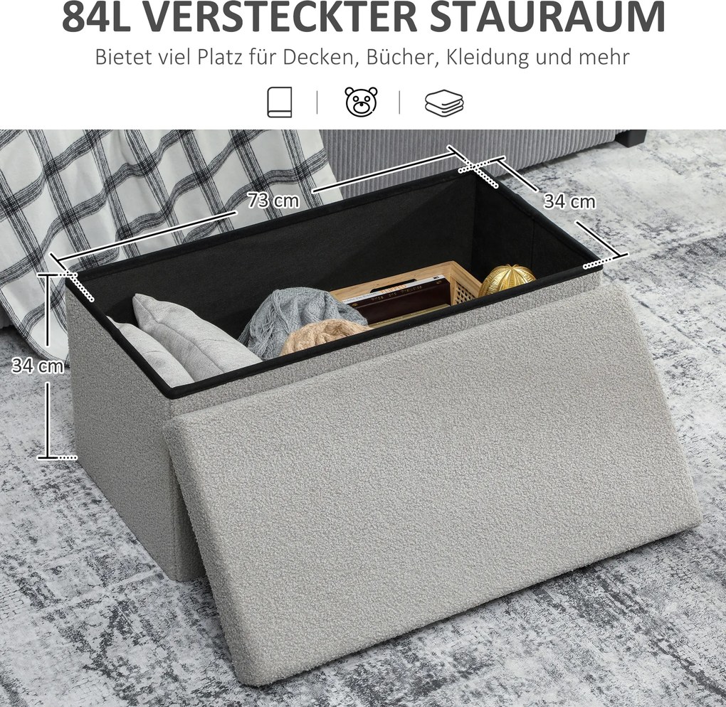 HOMCOM Skrzynka do przechowywania, pufa z miejscem i pokrywą do salonu, sypialni, korytarza, Jasnoszara