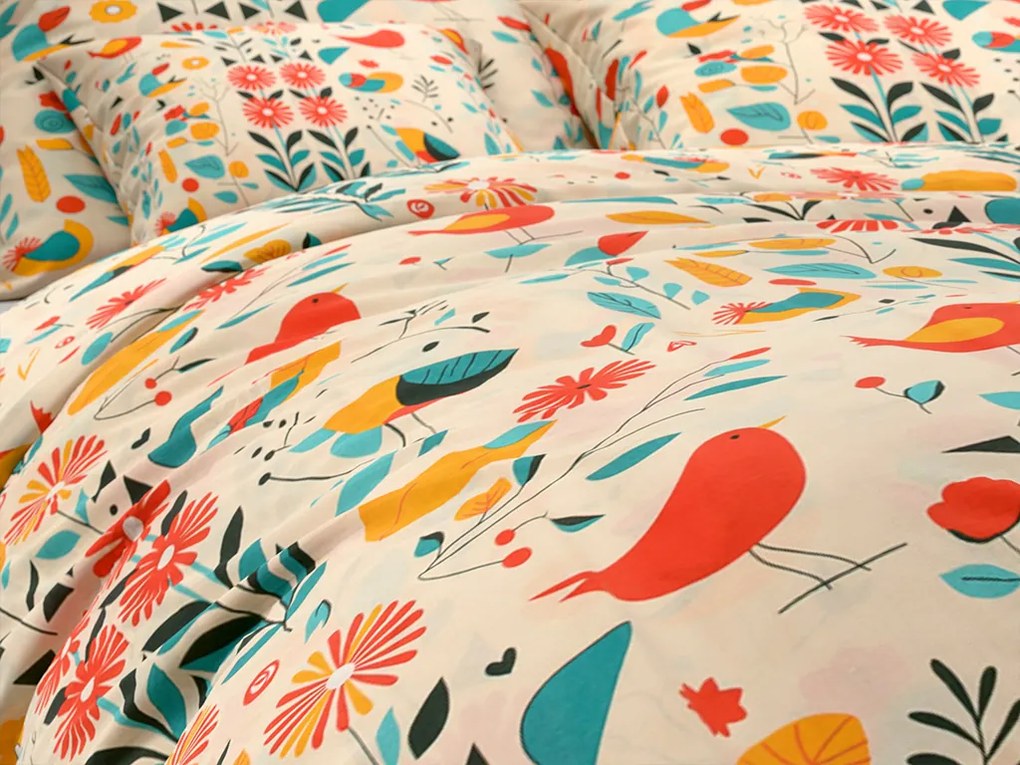 PrzytulneMieszkanie.pl PrzytulneMieszkanie.pl Bawełniana pościel RETRO BIRD kolorowa Rozmiar pościeli: 2 szt 70 x 90 cm | 200 x 220 cm