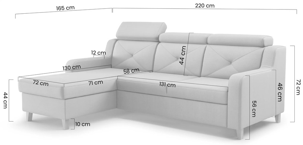Narożnik Laksaro z funkcją spania lewostronny - niebieski welur Trinity 31