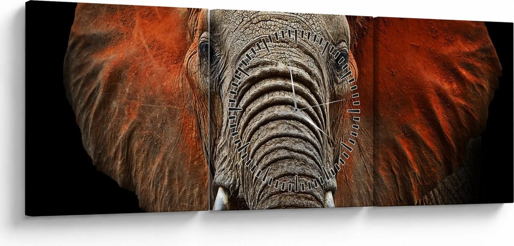 Obraz - Słonie z Tsavo (z zegarem) (90x30 cm)