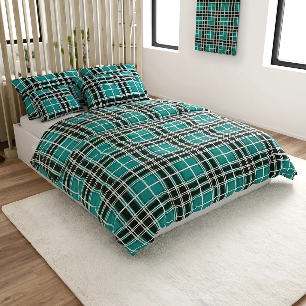 PrzytulneMieszkanie.pl PrzytulneMieszkanie.pl Flanelowa pościel KOSTKA zielona Rozmiar pościeli: 2 szt 70 x 90 cm | 200 x 220 cm