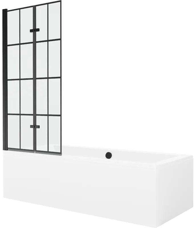 Mexen Cube wanna prostokątna 170 x 80 cm z obudową i parawanem 2-skrzydłowym 80 cm, czarny wzór - 550517080X9208027077