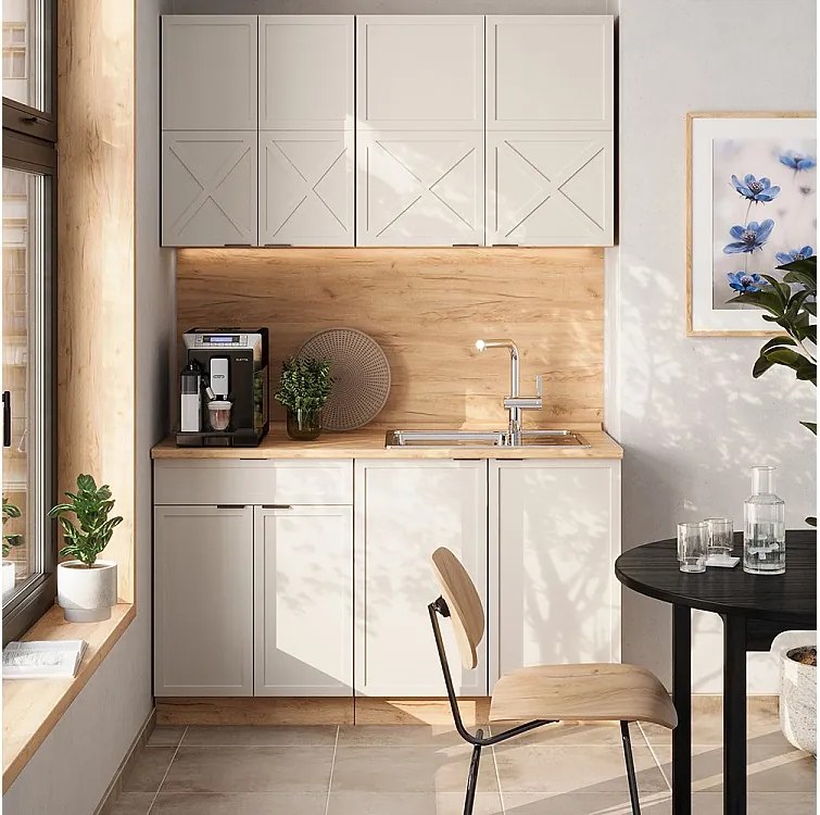 Pojedyncza kuchnia szary/beżowy/złoty dąb 140x60x81.6 fame-line