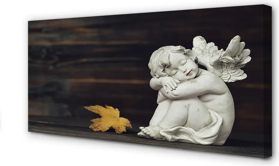 Duży obraz na płótnie Śpiący Anioł na Liściu i Deskach
